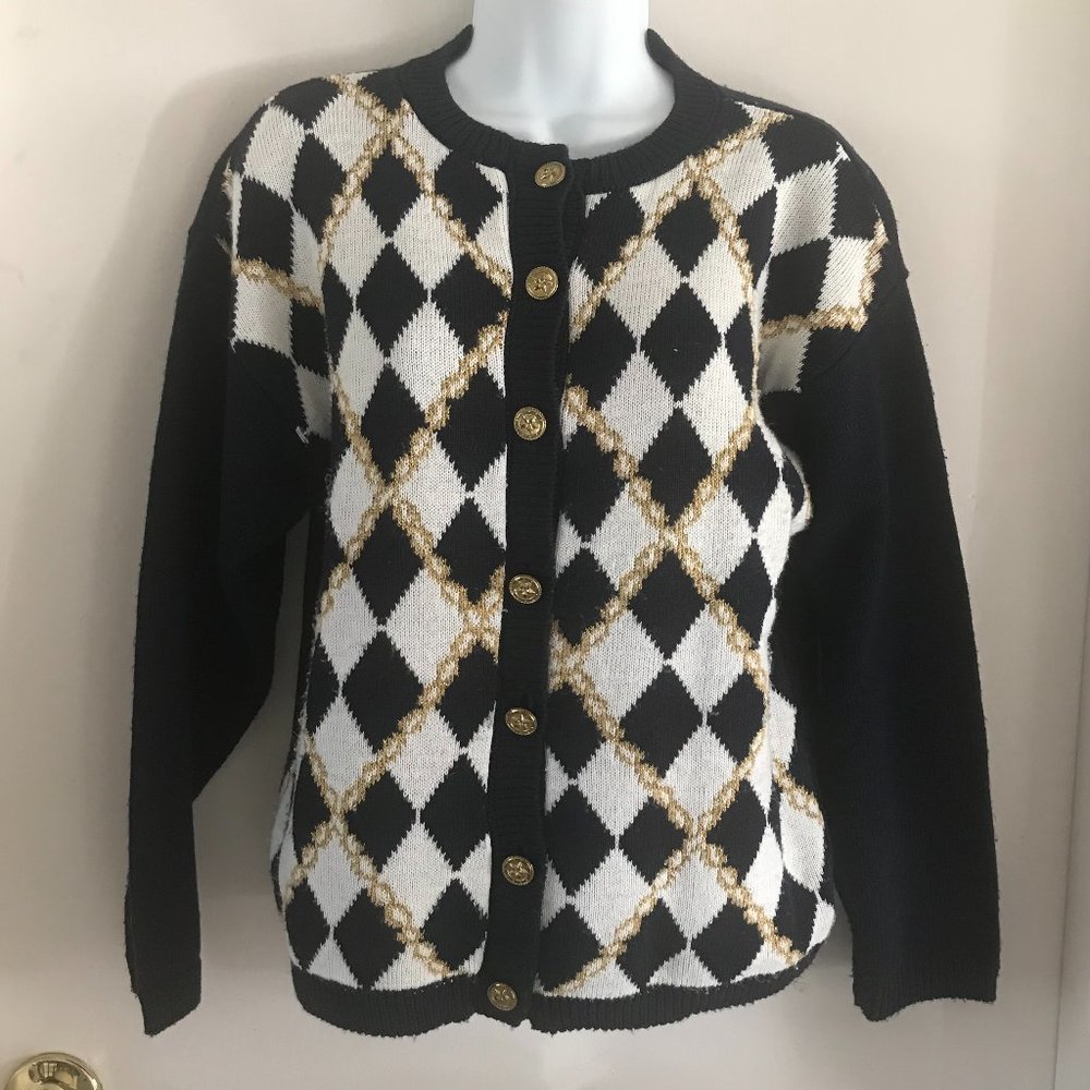 Norton McNaughtonPetites navy white gold cardigan